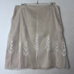 Tahari skirt sz 6 silk white tree graphics overlay knee length fairycore nature‎